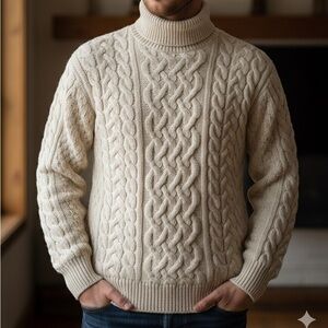 Celtic Country 100% Wool Irish Fisherman Cable Knit Sweater Large